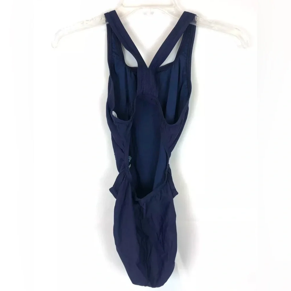 Speedo Women’s Powerflex Pro Solid Blue One Piece Swimsuit Size 30
